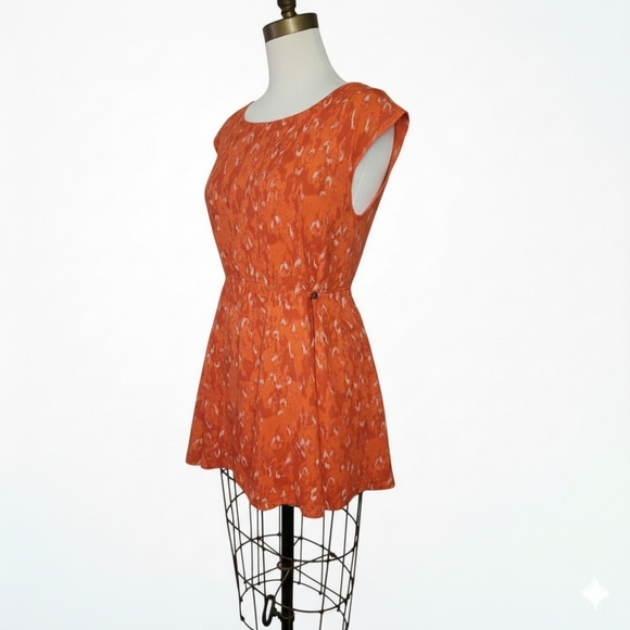 Free People Sze M Dress Mini Sleeveless Open Back Orange Abstract Chiffon Pocket - Picture 4 of 11